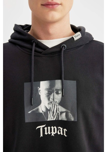 Tupac Shakur Boxy Fit Kapüşonlu Sweatshirt B5520AX24SP