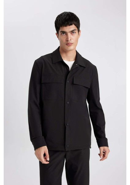 Regular Fit Polo Yaka Çıtçıt Kapamalı Cepli Teknik Gömlek Ceket B7396AX24SP