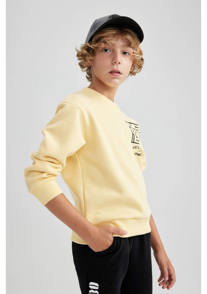 Erkek Çocuk Bisiklet Yaka Baskılı Kalın Sweatshirt B2284A823WN fırsatları