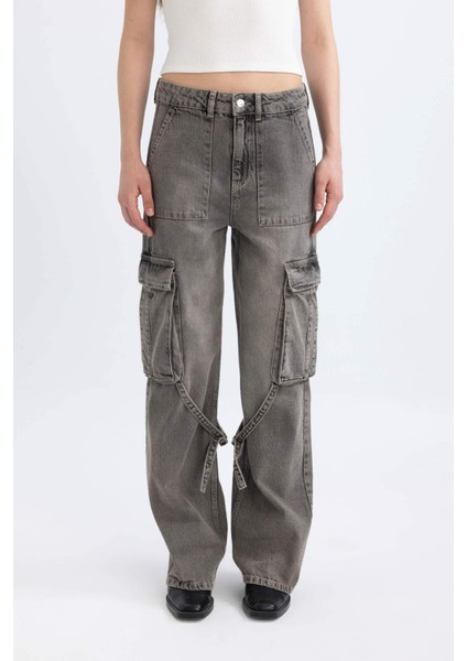 Wide Leg Kargo Yüksek Bel Geniş Bol Paça Uzun Jean Pantolon C1145AX24SP