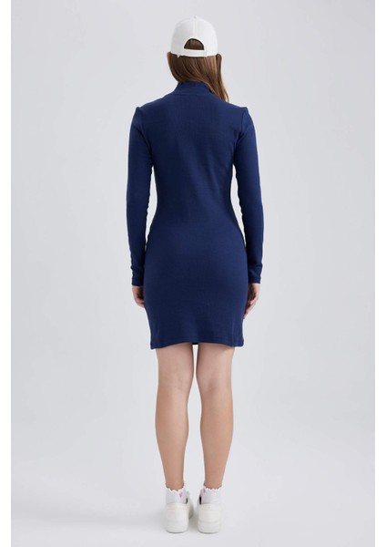 Coool Bodycon Yarım Balıkçı Yaka Fitilli Kaşkorse Uzun Kollu Mini Elbise B2467AX23AU fırsatları