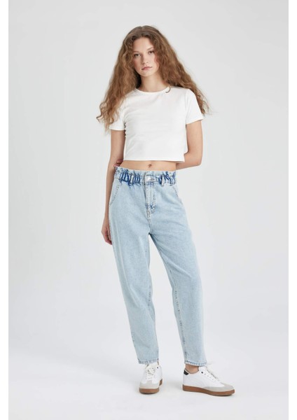 Paperbag Yüksek Bel Rahat Paça Bilek Boy Jean Pantolon C1278AX24SM fırsatları