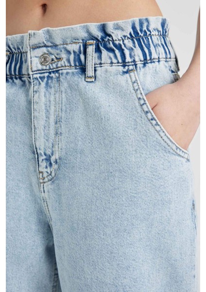 Paperbag Yüksek Bel Rahat Paça Bilek Boy Jean Pantolon C1278AX24SM indirimleri