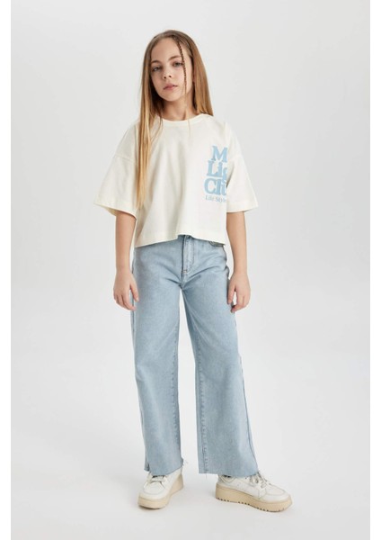 Kız Çocuk Bisiklet Yaka Baskılı Crop Kısa Kollu Tişört C1939A824SM fiyatları