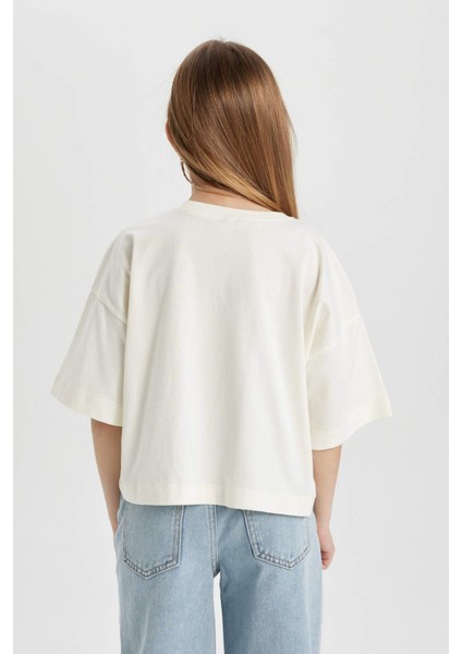 Kız Çocuk Bisiklet Yaka Baskılı Crop Kısa Kollu Tişört C1939A824SM indirimleri