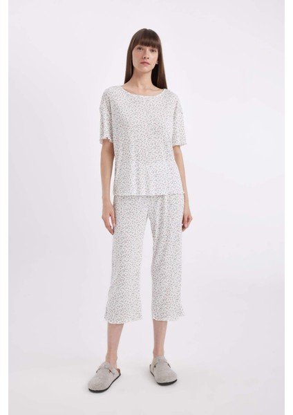 Regular Fit Desenli Kısa Kollu Pijama Takımı-Fall in Love D1537AX24SM