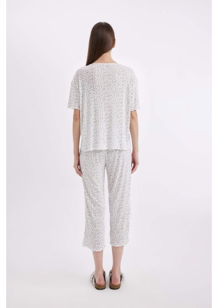 Regular Fit Desenli Kısa Kollu Pijama Takımı-Fall in Love D1537AX24SM