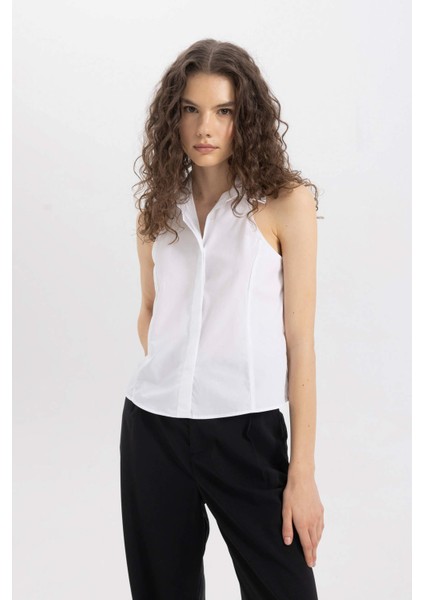 Fitted Poplin Kolsuz Gömlek C9233AX24SM