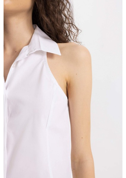 Fitted Poplin Kolsuz Gömlek C9233AX24SM