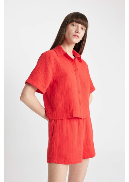 Boxy Fit Müslin Kısa Kollu Gömlek D0583AX24SM