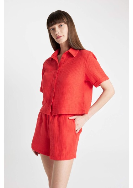 Boxy Fit Müslin Kısa Kollu Gömlek D0583AX24SM