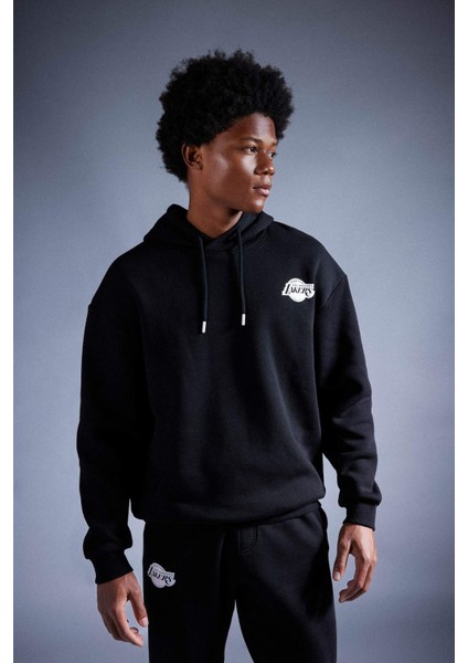 Fit NBA Los Angeles Lakers Boxy Fit Kapüşonlu Kalın Sweatshirt A4114AX23AU