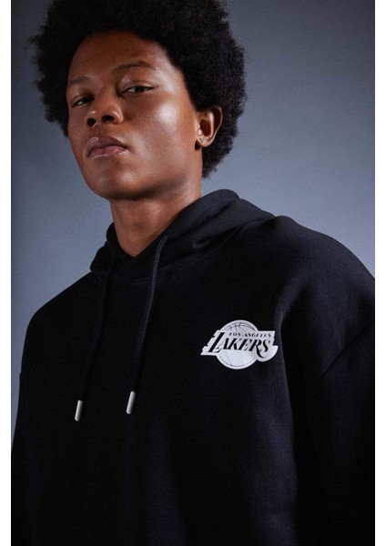 Fit NBA Los Angeles Lakers Boxy Fit Kapüşonlu Kalın Sweatshirt A4114AX23AU