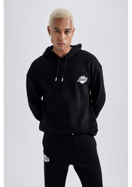 Fit NBA Los Angeles Lakers Boxy Fit Kapüşonlu Kalın Sweatshirt A4114AX23AU