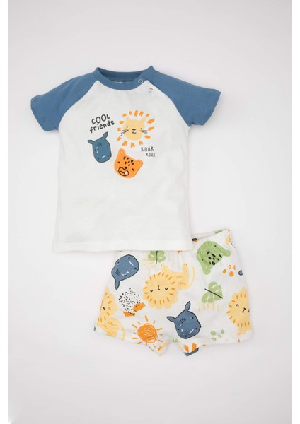 Erkek Bebek 2'li Takım Safari Baskılı Penye Kısa Kollu Tişört ÜstBeli Lastikli Şort Alt