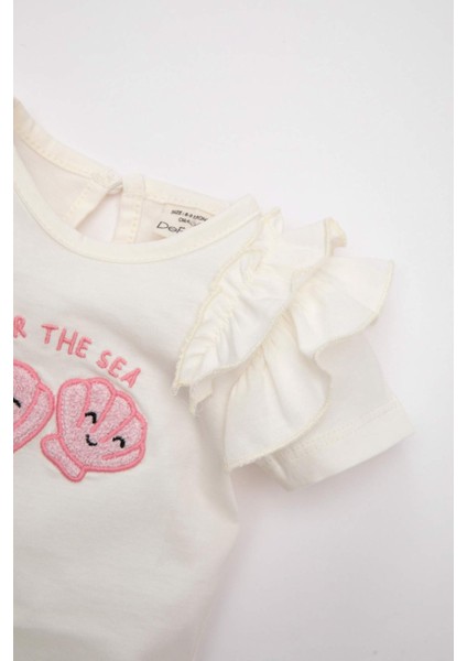 Kız Bebek 3'lü Takım Baskılı Müslin Kumaş Kısa Kollu Çıtçıtlı Body Şort Şapka D0789A524HS