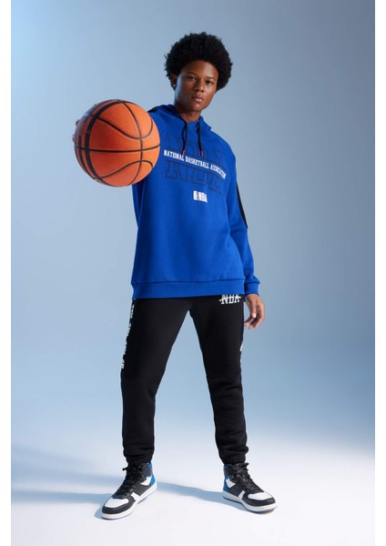 DeFactoFit NBA Wordmark Standart Fit Kapüşonlu Kalın Sweatshirt A7249AX23AU