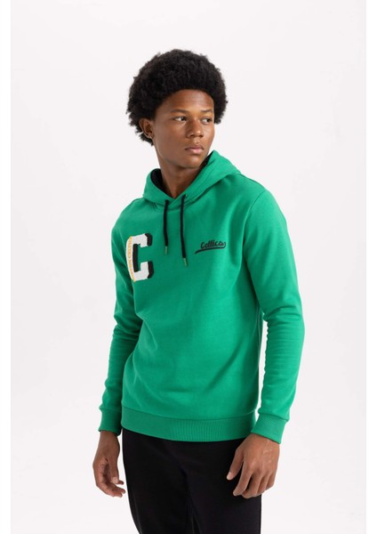 DeFactoFit NBA Boston Celtics Standart Fit Kapüşonlu Kalın Sweatshirt A7277AX23AU