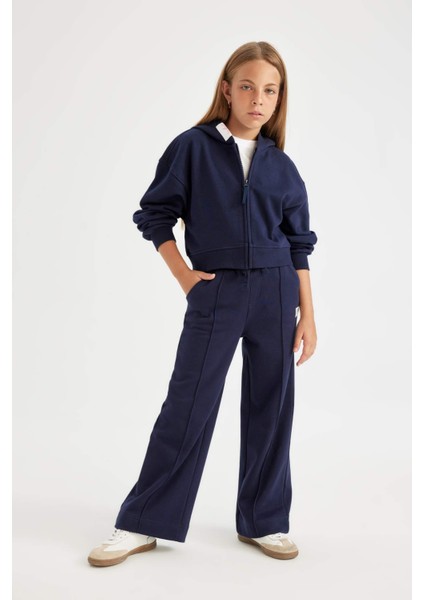Kız Çocuk Lacivert Wide Leg Geniş Bol Paça Beli Lastikli Basic Düz Okul Eşofman Altı C7131A824AU