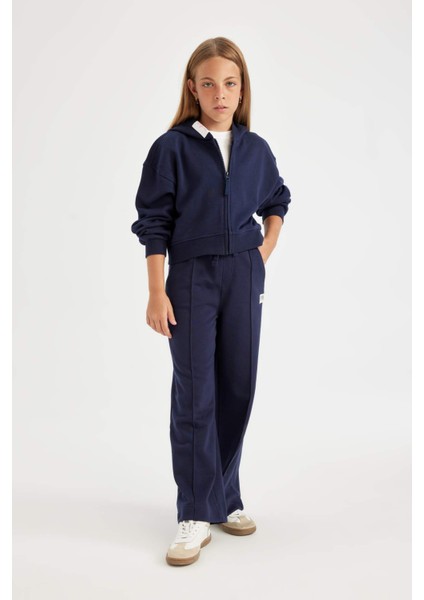 Kız Çocuk Lacivert Wide Leg Geniş Bol Paça Beli Lastikli Basic Düz Okul Eşofman Altı C7131A824AU