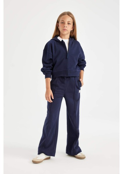 Kız Çocuk Lacivert Wide Leg Geniş Bol Paça Beli Lastikli Basic Düz Okul Eşofman Altı C7131A824AU