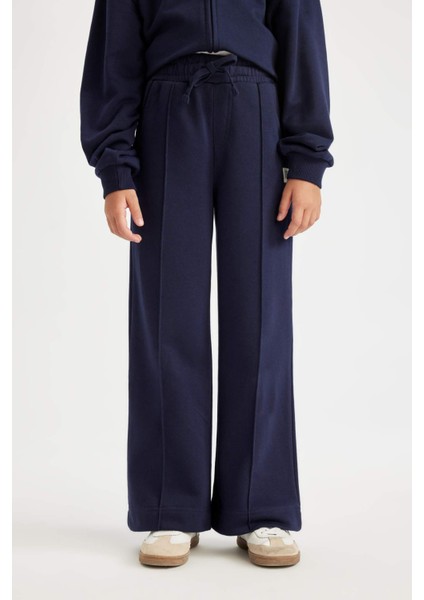 Kız Çocuk Lacivert Wide Leg Geniş Bol Paça Beli Lastikli Basic Düz Okul Eşofman Altı C7131A824AU