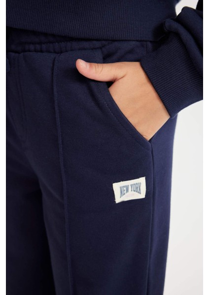 Kız Çocuk Lacivert Wide Leg Geniş Bol Paça Beli Lastikli Basic Düz Okul Eşofman Altı C7131A824AU