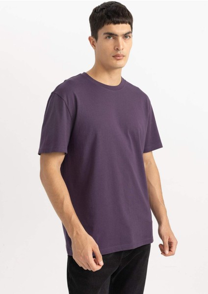 New Regular Fit Bisiklet Yaka Basic Düz %100 Pamuk Kısa Kollu Tişört V7699AZ24SP