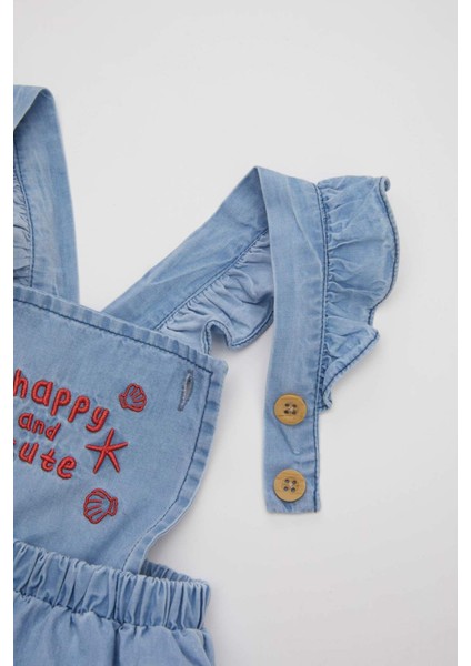 Kız Bebek 2'li Takım Kısa Kollu Tişört Üst Yumuşak Nakışlı Jean Tulum D0790A524HS