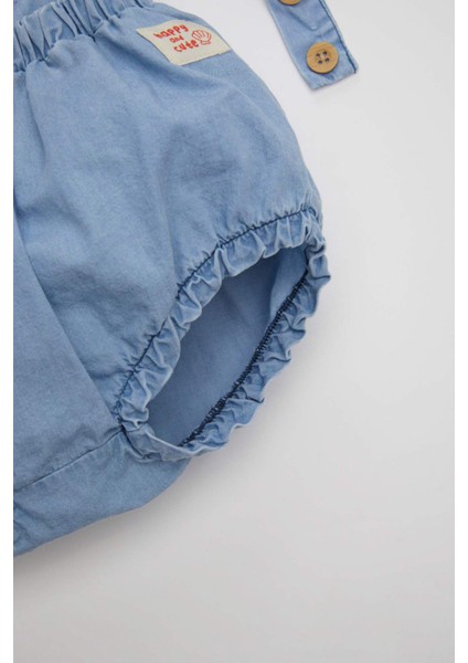 Kız Bebek 2'li Takım Kısa Kollu Tişört Üst Yumuşak Nakışlı Jean Tulum D0790A524HS