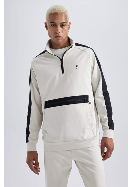 Fit Standart Fit Fermuarlı Dik Yaka Skuba Dalgıç Kumaş Cepli Sporcu Sweatshirt X9124AZ23AU