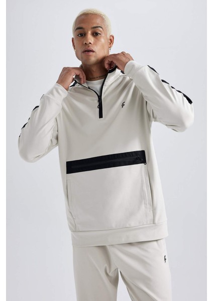 Fit Standart Fit Fermuarlı Dik Yaka Skuba Dalgıç Kumaş Cepli Sporcu Sweatshirt X9124AZ23AU