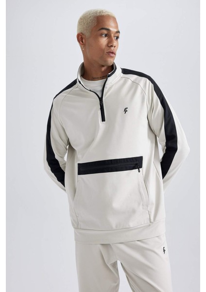 Fit Standart Fit Fermuarlı Dik Yaka Skuba Dalgıç Kumaş Cepli Sporcu Sweatshirt X9124AZ23AU
