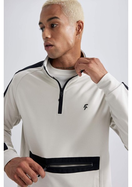 Fit Standart Fit Fermuarlı Dik Yaka Skuba Dalgıç Kumaş Cepli Sporcu Sweatshirt X9124AZ23AU