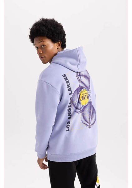 Fit NBA Los Angeles Lakers Boxy Fit Kapüşonlu Kalın Sweatshirt A7283AX23AU