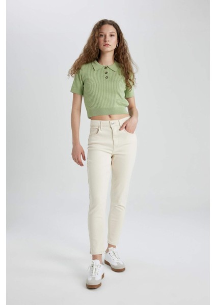 Slim Fit Dar Kesim Polo Yaka Kısa Kollu Triko Tişört N9752AZ24SP