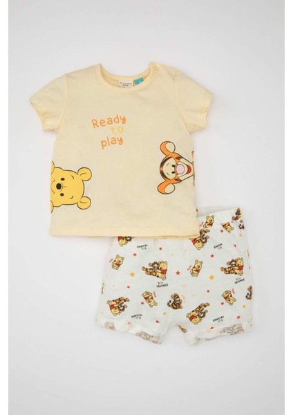 Erkek Bebek Disney Winnie The Pooh Penye Kısa Kollu Tişört Şort 2'li Takım C2753A524SM