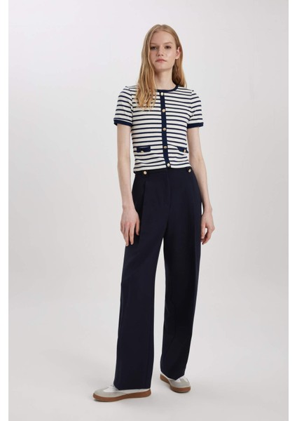 Slim Fit Dar Kesim Bisiklet Yaka Çizgili Fitilli Kaşkorse Kısa Kollu Tişört C2566AX24SP
