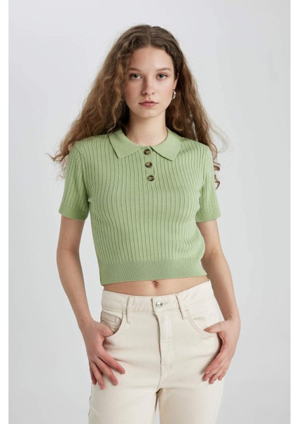 Slim Fit Dar Kesim Polo Yaka Kısa Kollu Triko Tişört N9752AZ24SP