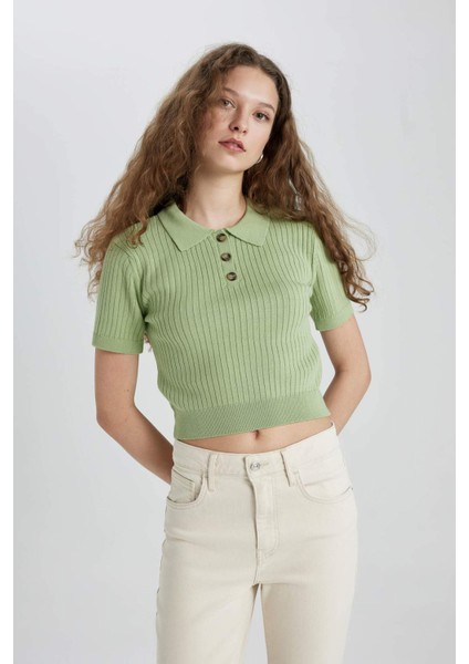 Slim Fit Dar Kesim Polo Yaka Kısa Kollu Triko Tişört N9752AZ24SP