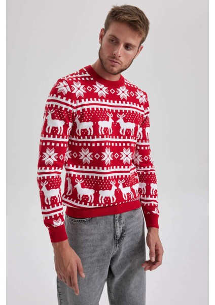 Standart Fit Yılbaşı Temalı Bisiklet Yaka Triko Kazak B2356AX23WN fırsatları