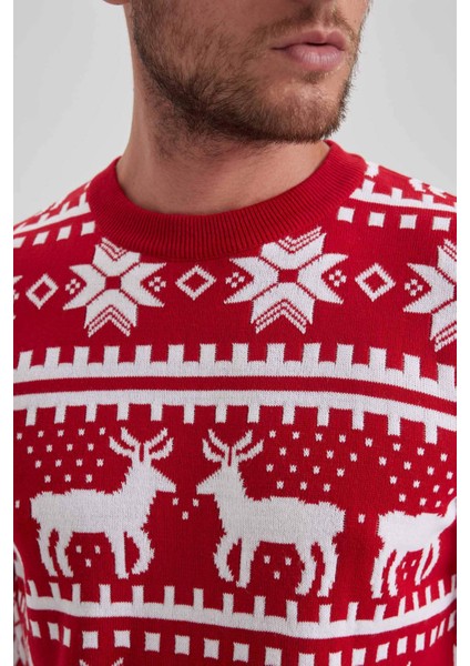 Standart Fit Yılbaşı Temalı Bisiklet Yaka Triko Kazak B2356AX23WN indirimleri