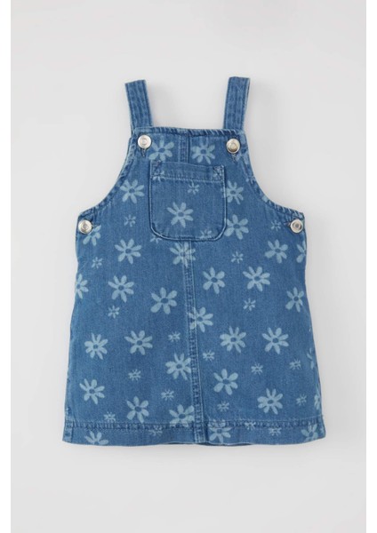Kız Bebek Nakışlı Askılı Jean Elbise B0066A524SP