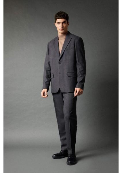 Çizgili Düğmeli Astarlı Blazer Ceket B0151AX23WN