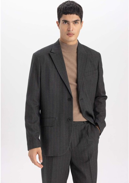 Çizgili Düğmeli Astarlı Blazer Ceket B0151AX23WN