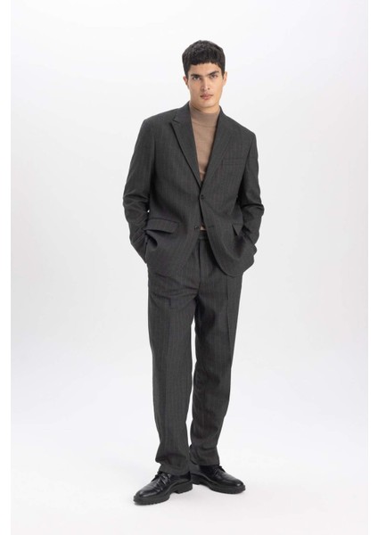 Çizgili Düğmeli Astarlı Blazer Ceket B0151AX23WN