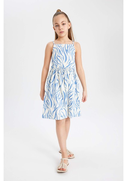 Kız Çocuk Desenli Askılı Elbise B4473A824SM