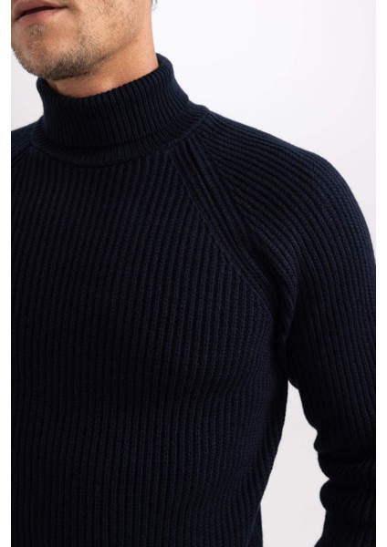 Lacivert Standart Fit Normal Kesim Balıkçı Yaka Basic Düz Triko Kazak B0587AX23WN
