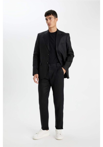 %100 Keten Normal Kesim Crop Duble Paça Yazlık Kumaş Pantolon C1826AX24SM