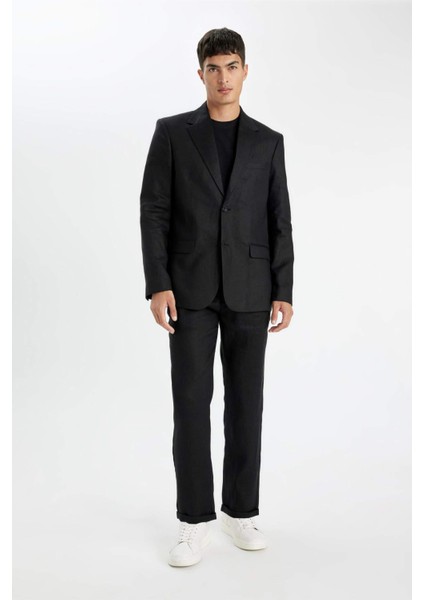 %100 Keten Normal Kesim Crop Duble Paça Yazlık Kumaş Pantolon C1826AX24SM